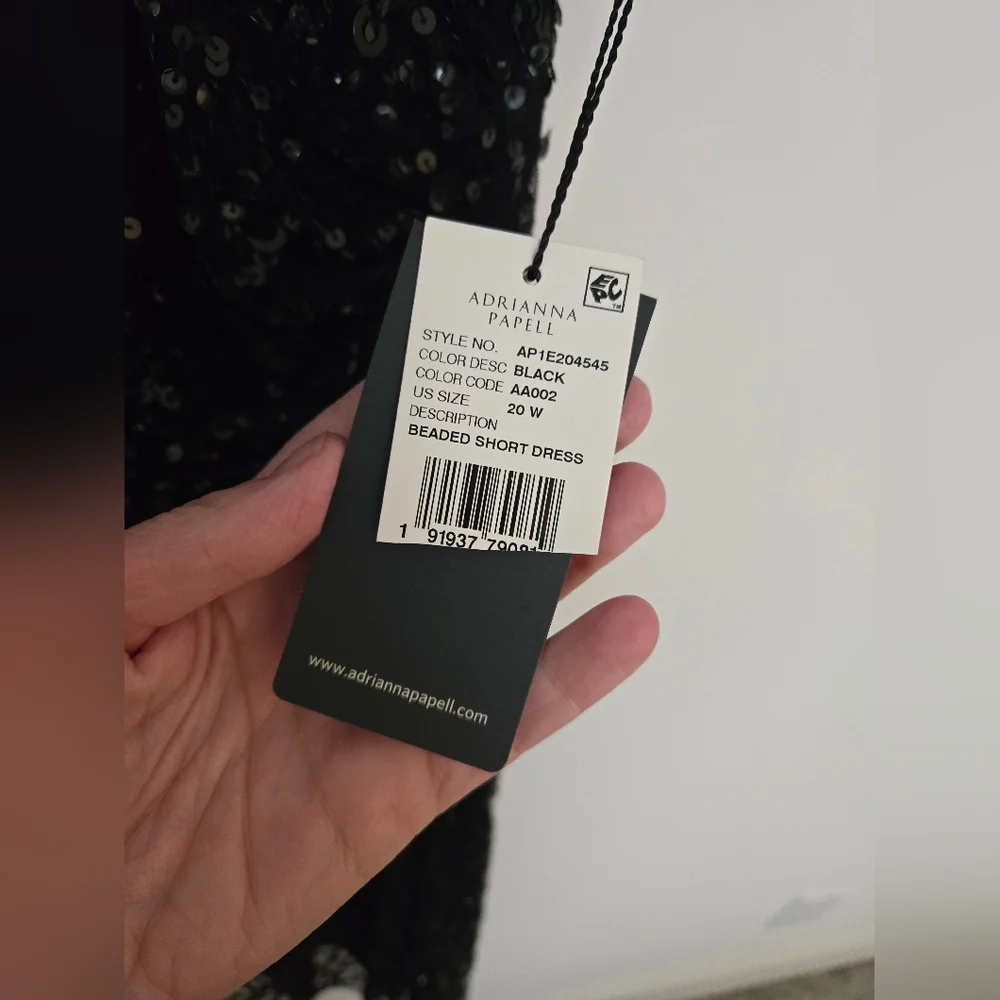 Adrianna Papell Black Sequin short sleeve rouched  waist dress NWT | Size 20 - Picture 3 of 7